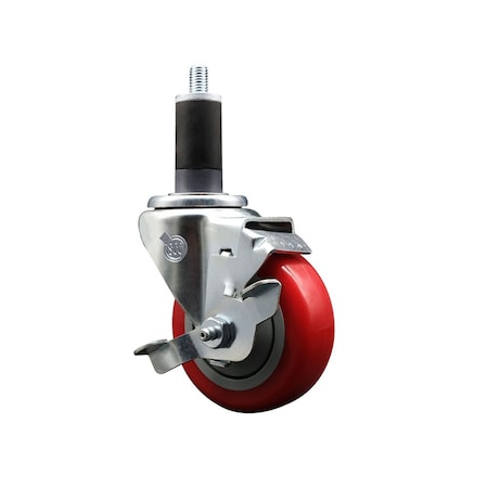 Service Caster 3.5'' Red Poly Swivel 1-1/4'' Expanding Stem Caster with Brake SCC-EX20S3514-PPUB-RED-TLB-114